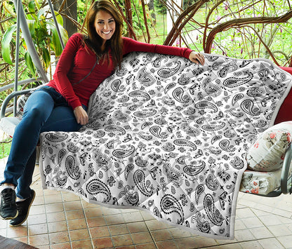 White Paisley Bandana Pattern Print Quilt