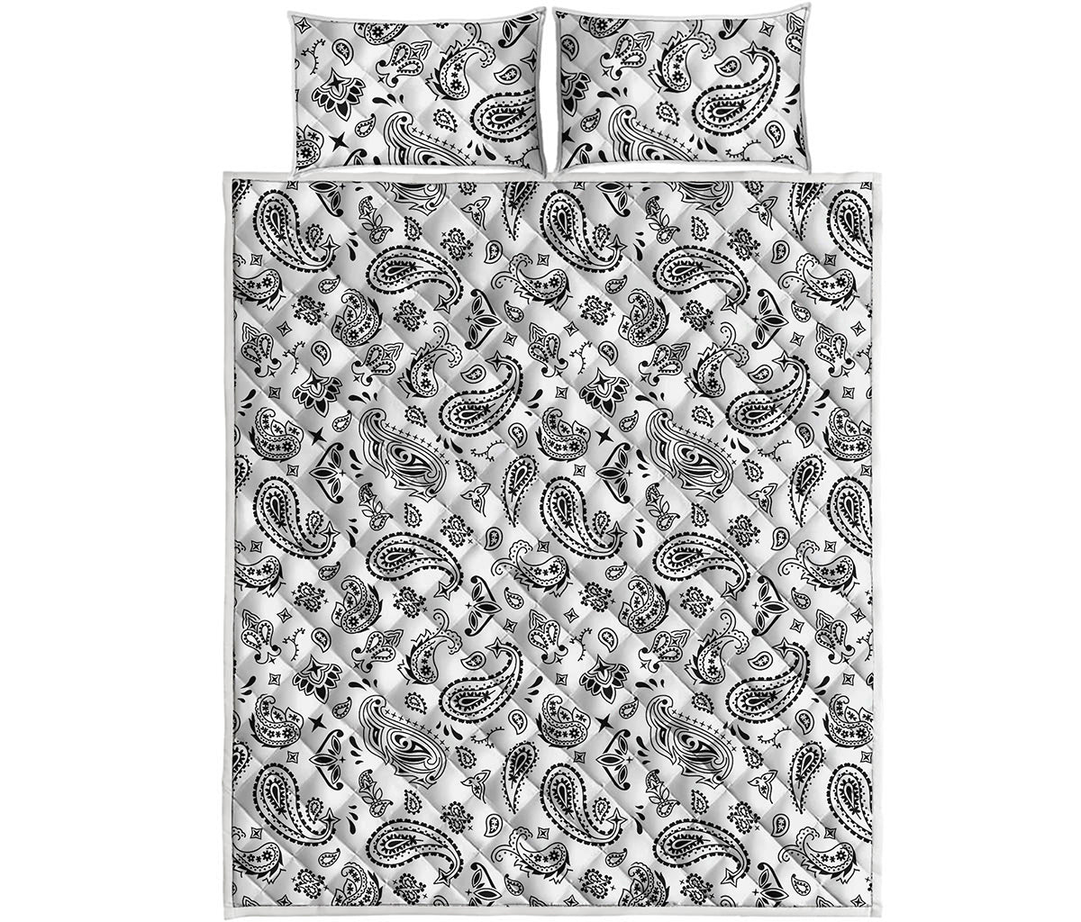 White Paisley Bandana Pattern Print Quilt Bed Set