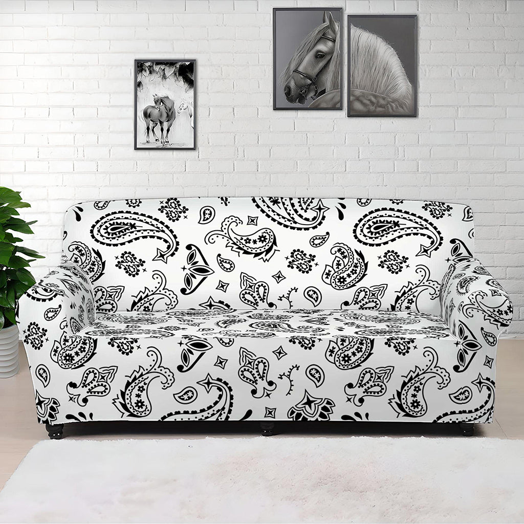 White Paisley Bandana Pattern Print Sofa Cover