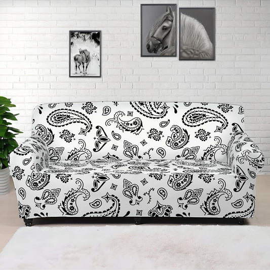 White Paisley Bandana Pattern Print Sofa Cover