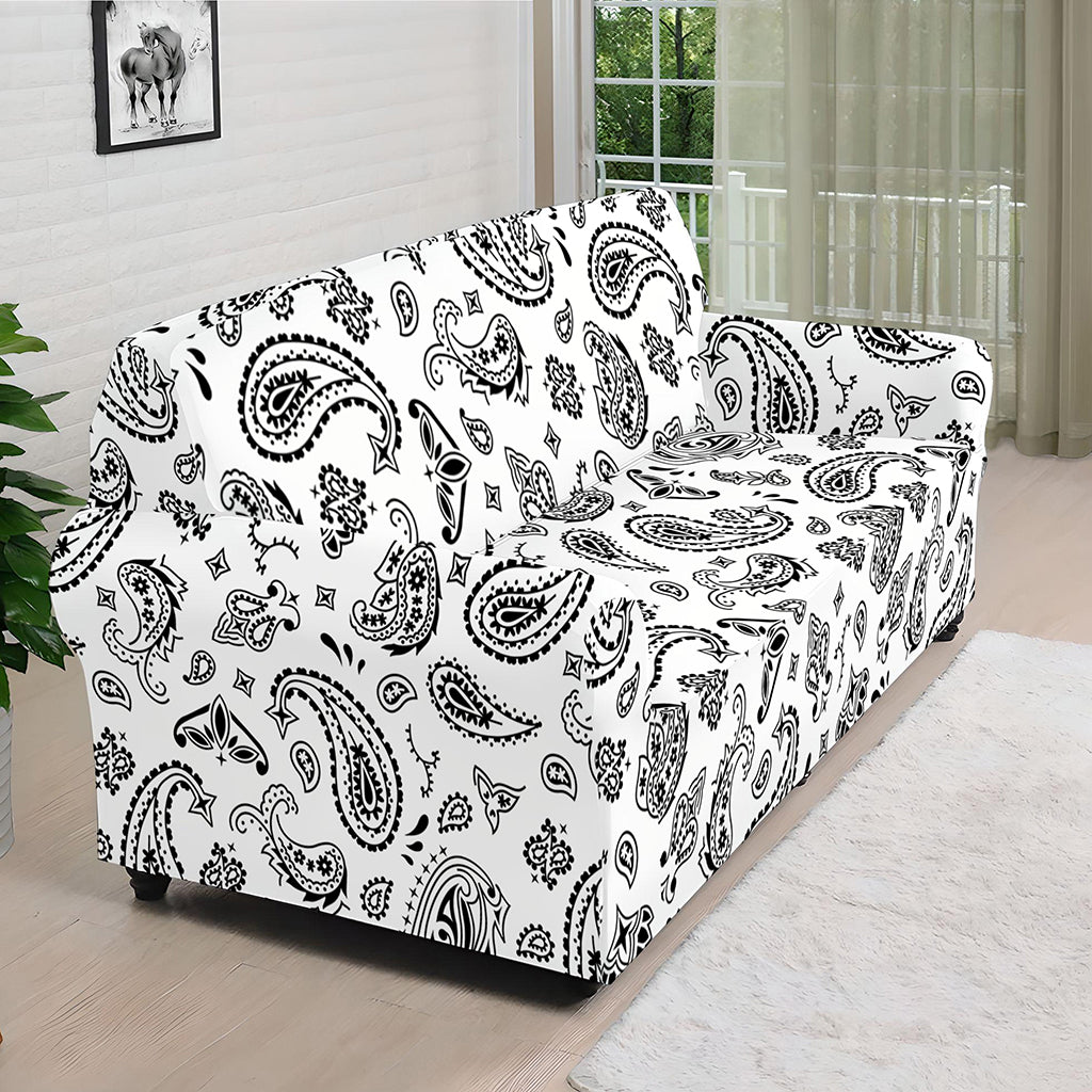 White Paisley Bandana Pattern Print Sofa Cover