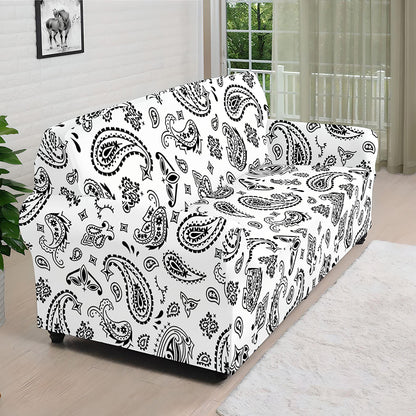 White Paisley Bandana Pattern Print Sofa Cover