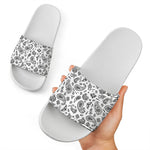 White Paisley Bandana Pattern Print White Slide Sandals