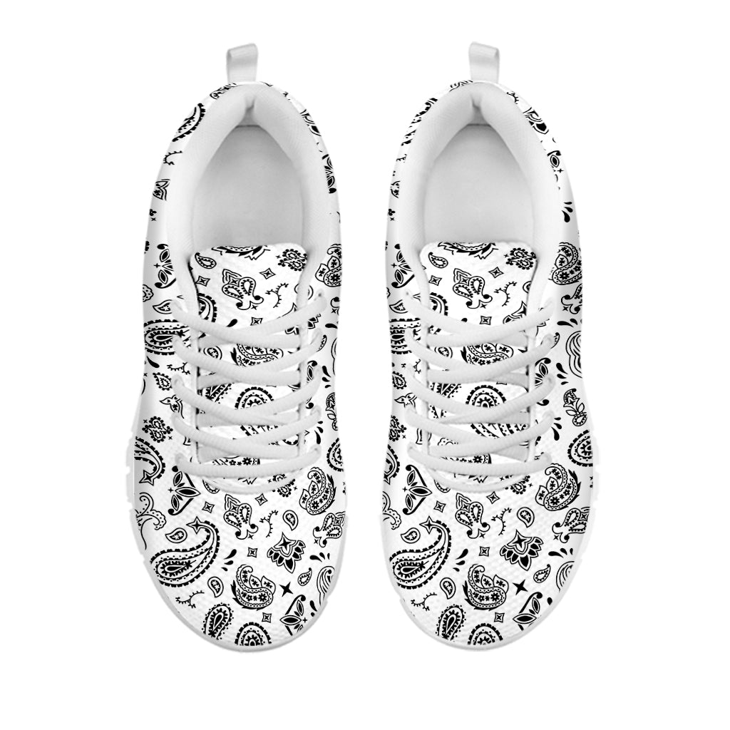 White Paisley Bandana Pattern Print White Sneakers