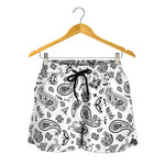 White Paisley Bandana Pattern Print Women's Shorts