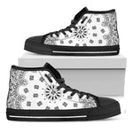 White Paisley Bandana Print Black High Top Shoes