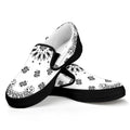 White Paisley Bandana Print Black Slip On Sneakers