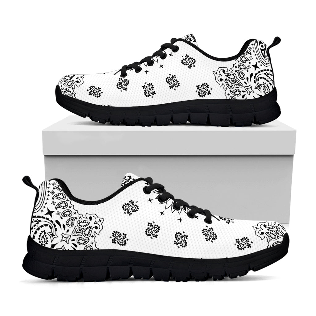 White Paisley Bandana Print Black Sneakers