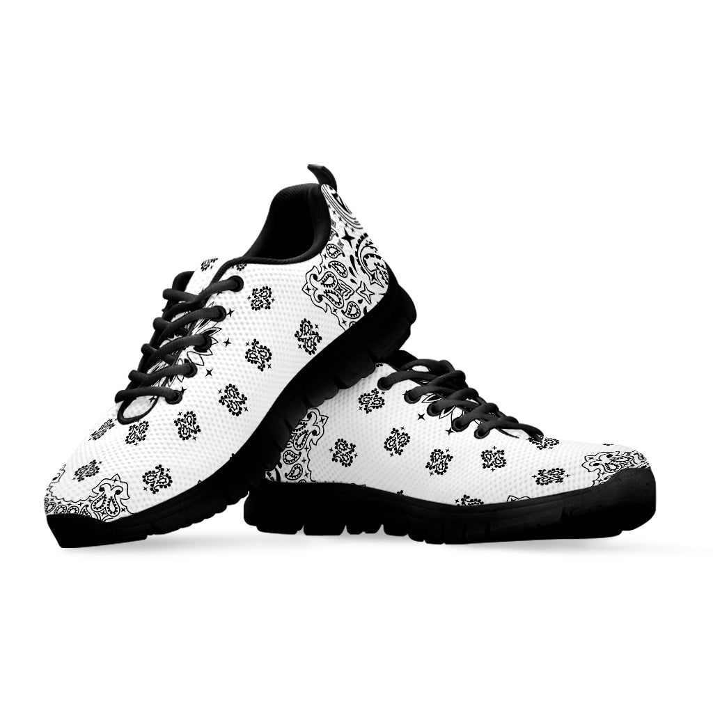 White Paisley Bandana Print Black Sneakers