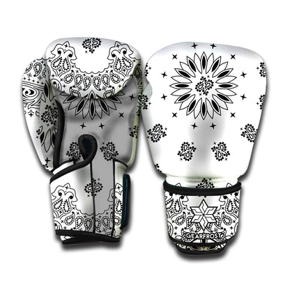 White Paisley Bandana Print Boxing Gloves
