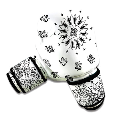 White Paisley Bandana Print Boxing Gloves