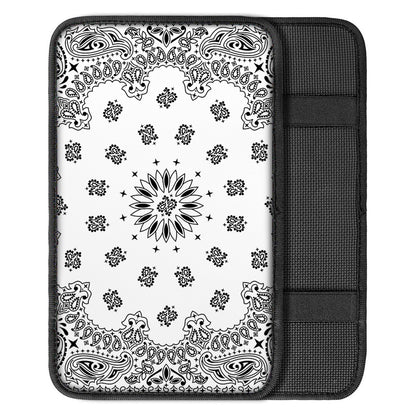 White Paisley Bandana Print Car Center Console Cover