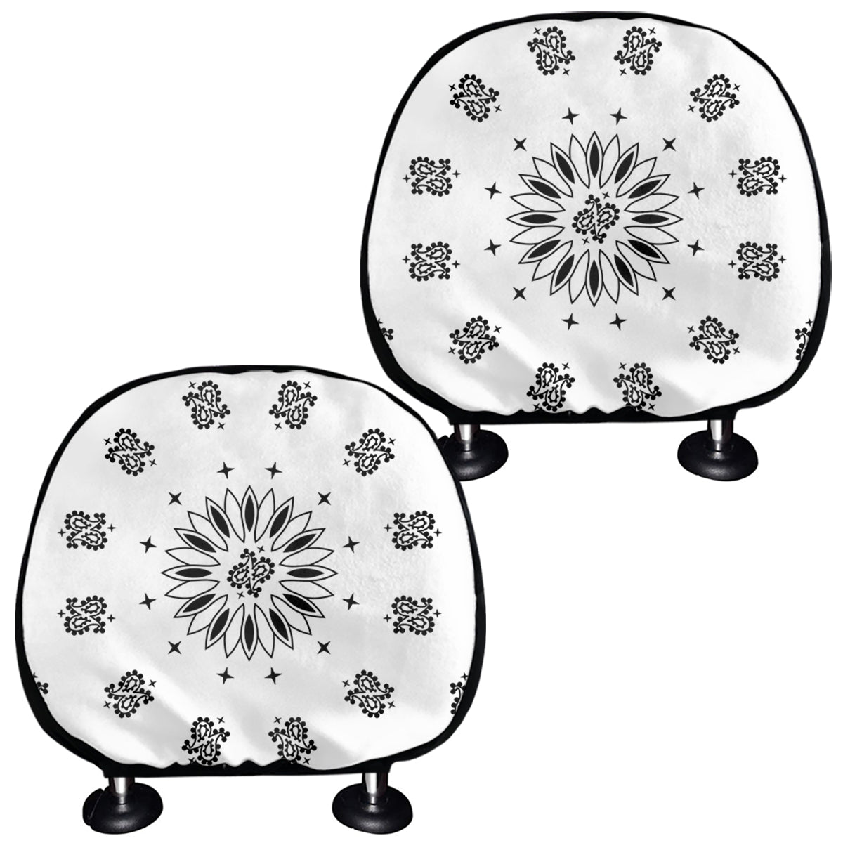 White Paisley Bandana Print Car Headrest Covers