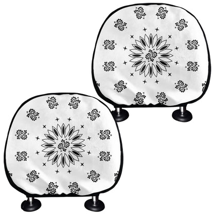 White Paisley Bandana Print Car Headrest Covers