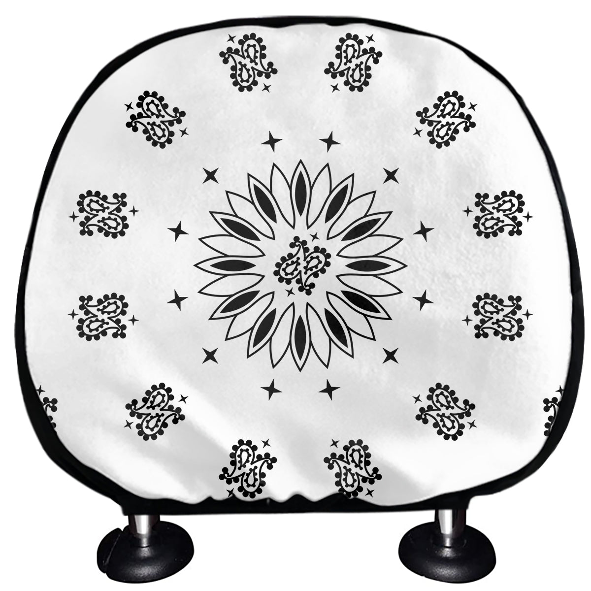 White Paisley Bandana Print Car Headrest Covers