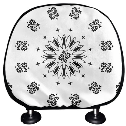 White Paisley Bandana Print Car Headrest Covers