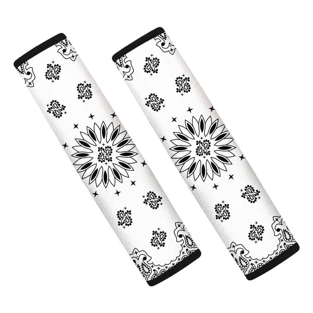 White Paisley Bandana Print Car Seat Belt Covers