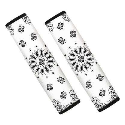 White Paisley Bandana Print Car Seat Belt Covers