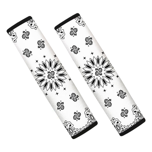 White Paisley Bandana Print Car Seat Belt Covers