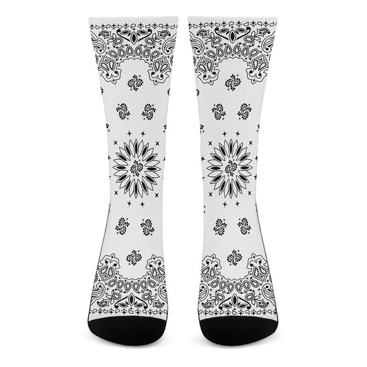 White Paisley Bandana Print Crew Socks