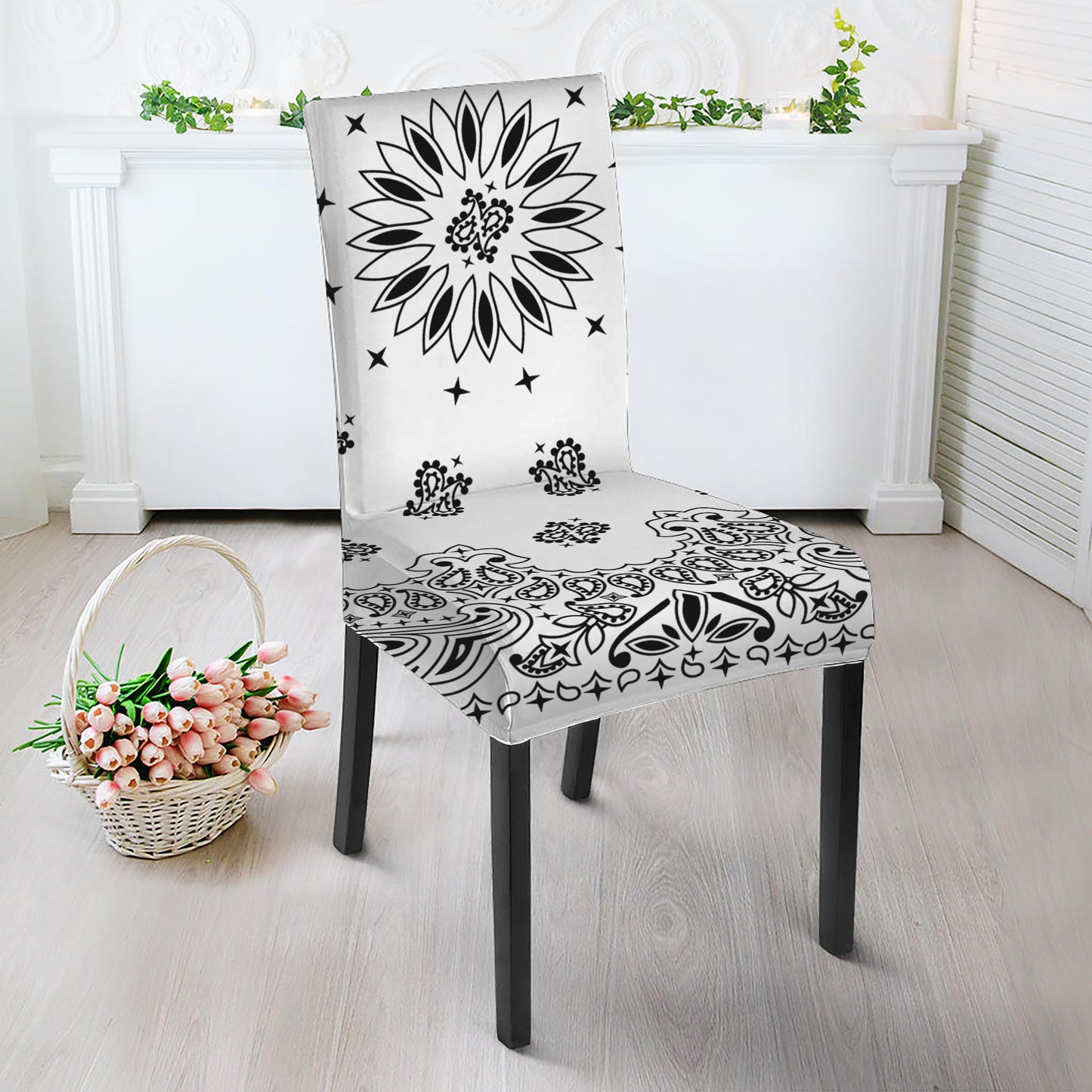 White Paisley Bandana Print Dining Chair Slipcover