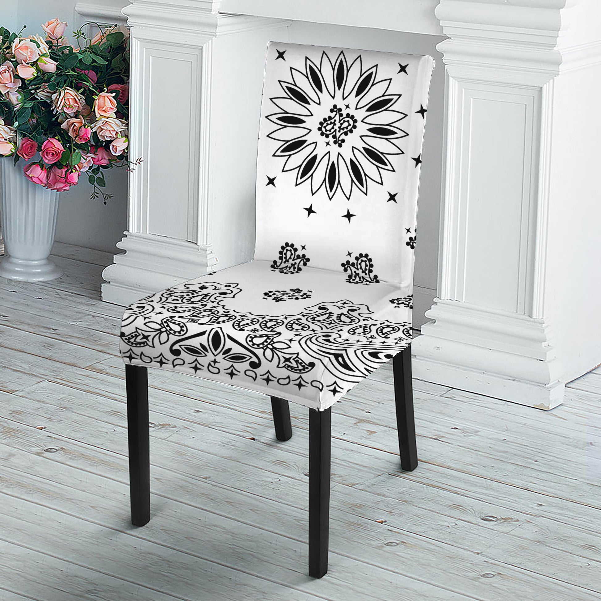 White Paisley Bandana Print Dining Chair Slipcover