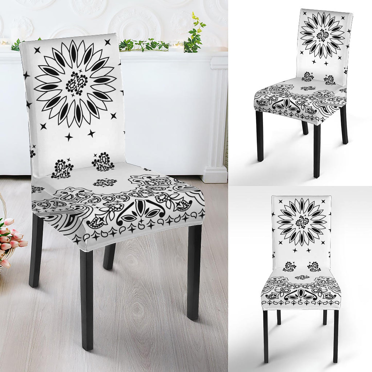 White Paisley Bandana Print Dining Chair Slipcover