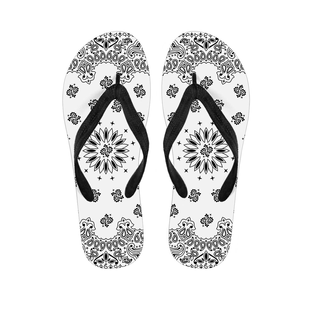 White Paisley Bandana Print Flip Flops