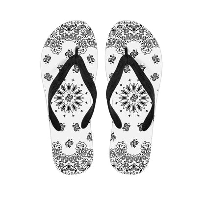 White Paisley Bandana Print Flip Flops