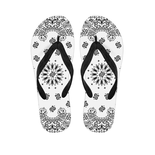 White Paisley Bandana Print Flip Flops