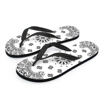 White Paisley Bandana Print Flip Flops