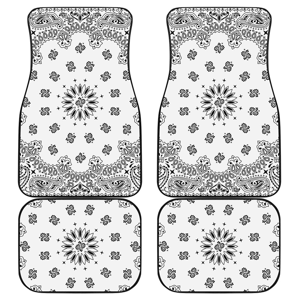 White Paisley Bandana Print Front and Back Car Floor Mats