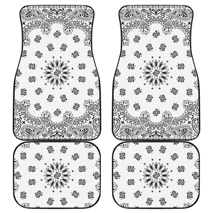 White Paisley Bandana Print Front and Back Car Floor Mats