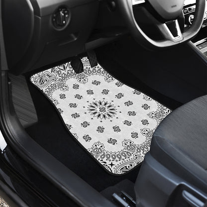 White Paisley Bandana Print Front and Back Car Floor Mats