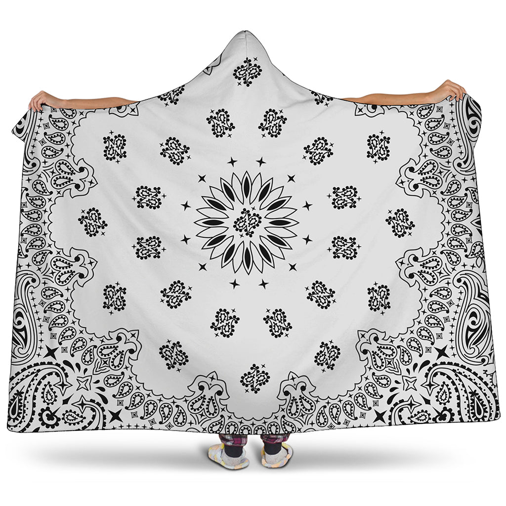 White Paisley Bandana Print Hooded Blanket