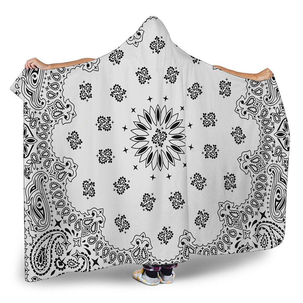 White Paisley Bandana Print Hooded Blanket