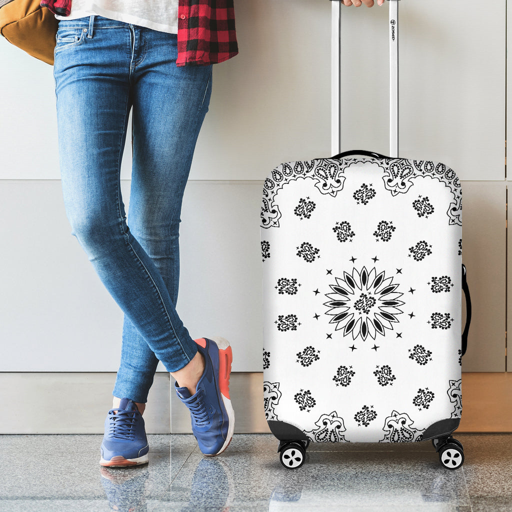 White Paisley Bandana Print Luggage Cover