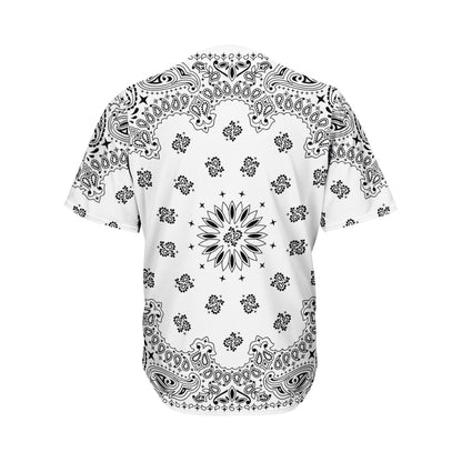 White Paisley Bandana Print Men's Baseball Jersey