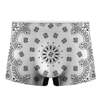 White Paisley Bandana Print Men's Boxer Briefs