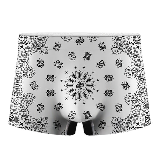 White Paisley Bandana Print Men's Boxer Briefs