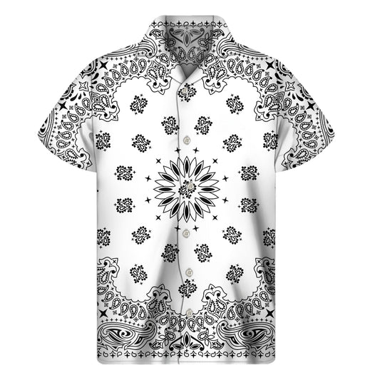 White Paisley Bandana Print Men's Short Sleeve Shirt