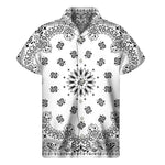 White Paisley Bandana Print Men's Short Sleeve Shirt