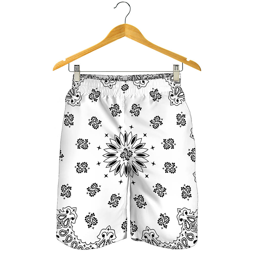 White Paisley Bandana Print Men's Shorts