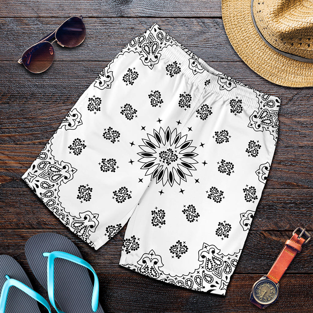 White Paisley Bandana Print Men's Shorts