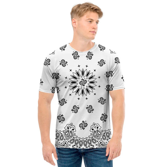 White Paisley Bandana Print Men's T-Shirt