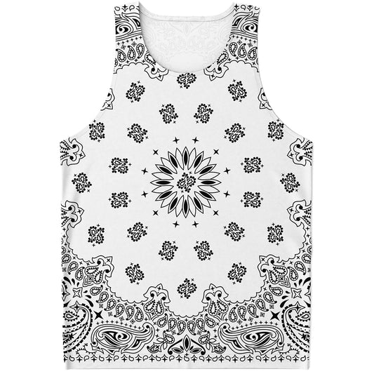 White Paisley Bandana Print Men's Tank Top