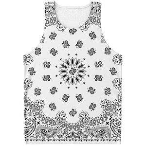 White Paisley Bandana Print Men's Tank Top