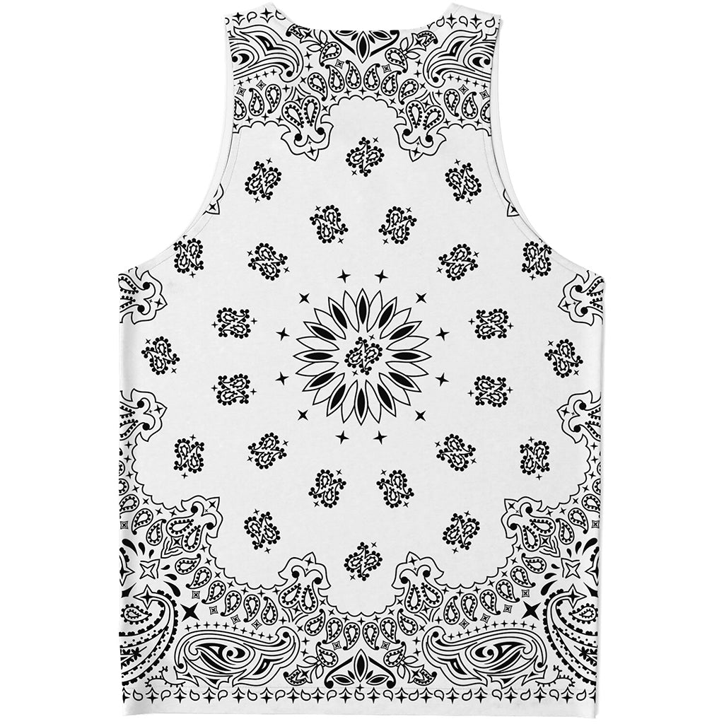 White Paisley Bandana Print Men's Tank Top