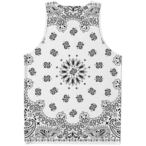 White Paisley Bandana Print Men's Tank Top