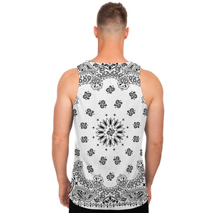 White Paisley Bandana Print Men's Tank Top